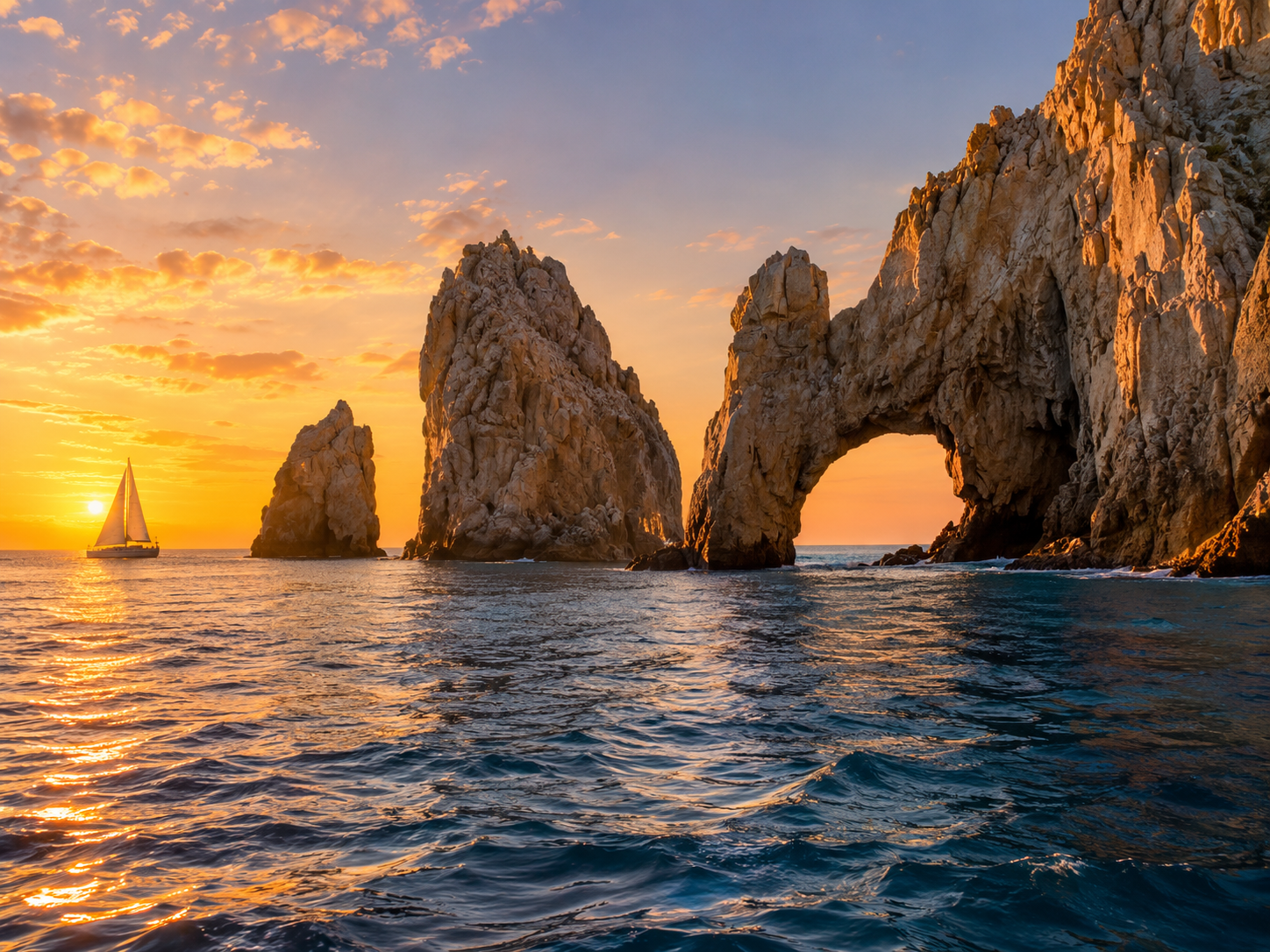 El Arco de Los Cabos durante el atardecer